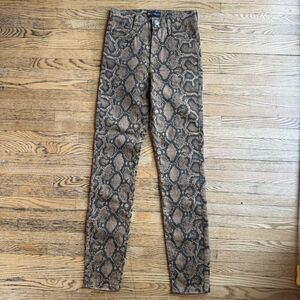 Zara Jeans Women 4 Brown Snake Python Skinny Stretch HighRise Glam Edgy Mob Rock